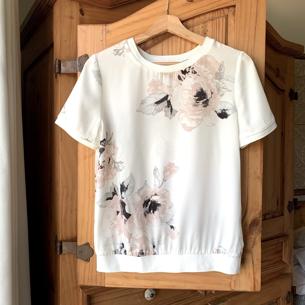 Dynamite Floral Print Women's Top - Cream and Pink